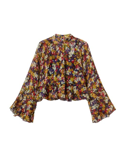Twinset Brown Floral-Print Bell-Sleeve Blouse