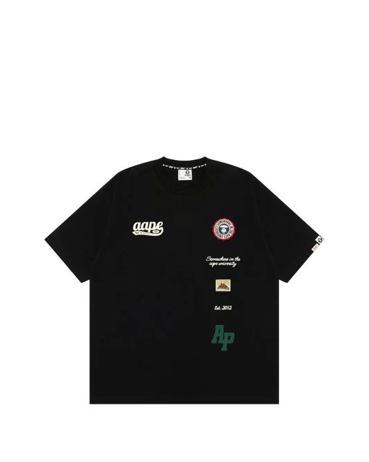 Aape By A Bathing Ape Black Logo-Patch Graphic-Print T-Shirt for men