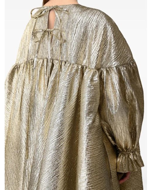 Abito Midi Plissettato Metallizzato di Anouki in Natural
