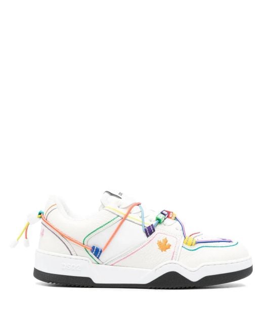 DSquared² White Spiker Logo-Beaded Leather Sneakers
