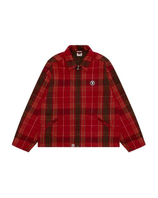 Aape By A Bathing Ape Red Plaid Zip Jacket for men