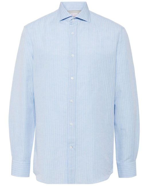 メンズ Brunello Cucinelli Striped Button-up Shirt Blue