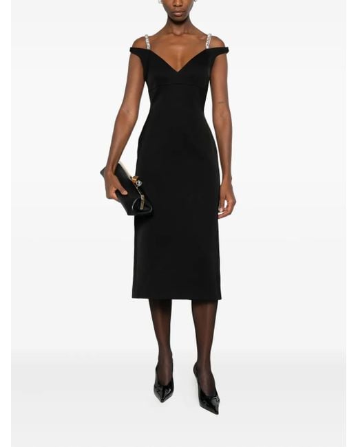 David Koma Black Crystal-Embellished Midi Dress