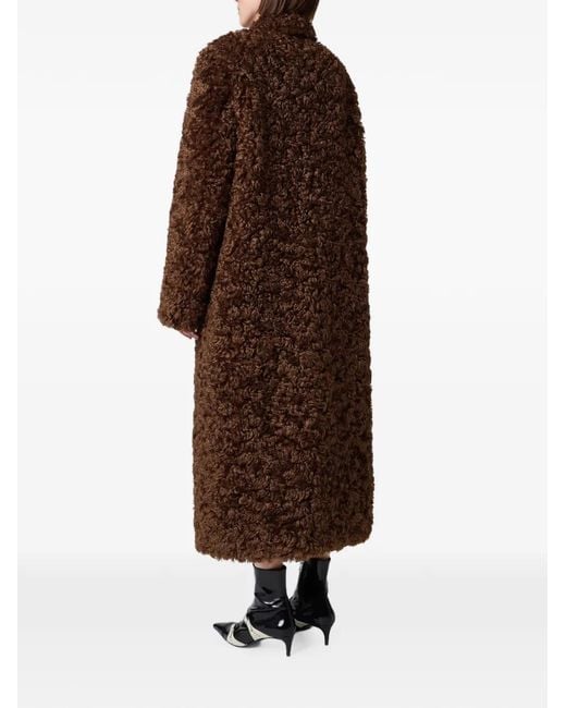 MSGM Brown Faux-Shearling Double-Breasted Coat