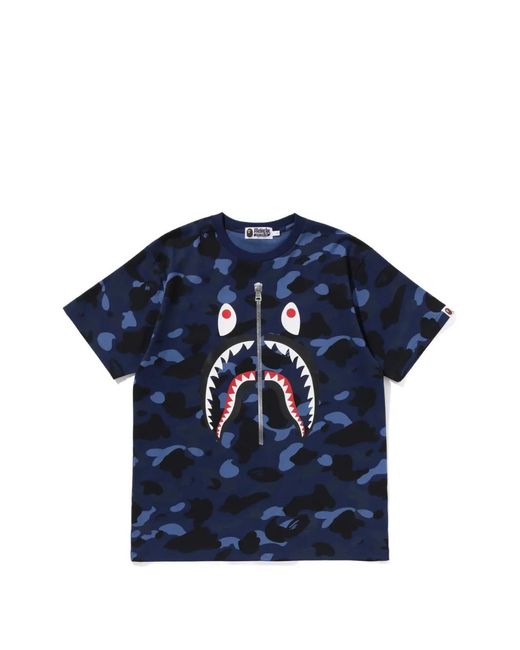 A Bathing Ape Blue Shark Camouflage-Print T-Shirt for men