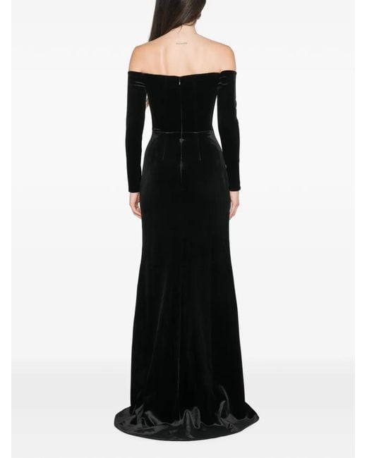 Adamaris Black Off-Shoulder Rose-Detail Maxi Dress