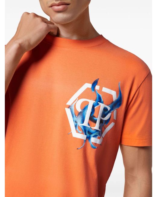Philipp Plein Orange Logo-print Cotton T-shirt for men