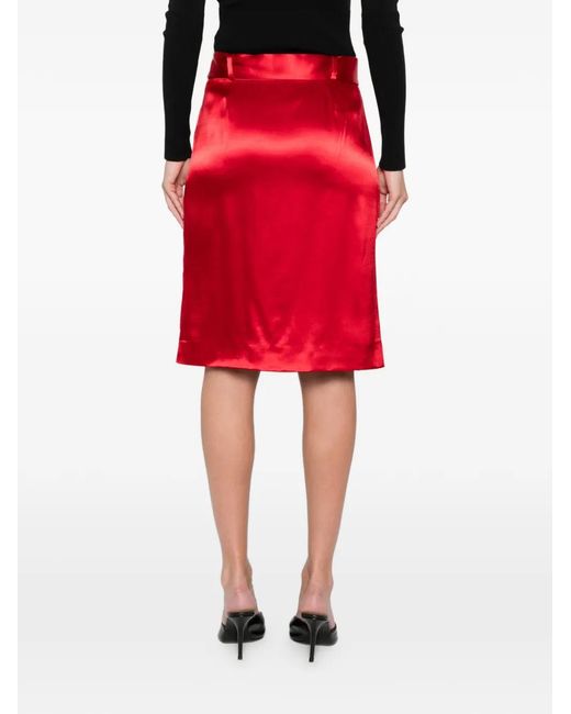Ferragamo Red Belted Button-Front Midi Skirt