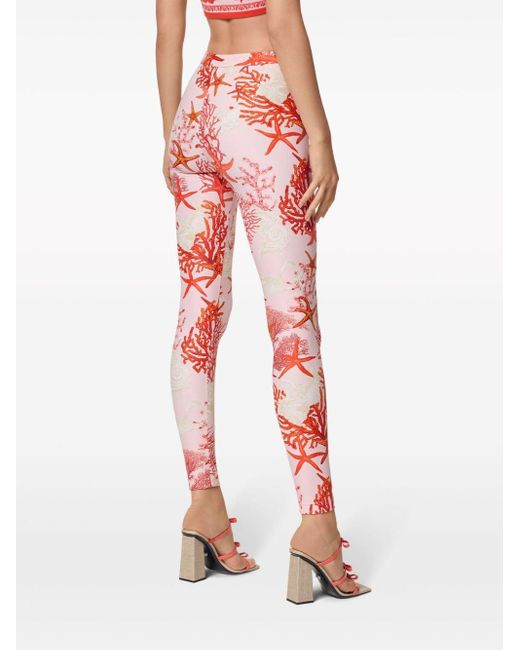 Versace Red Seashell-print High-waisted leggings