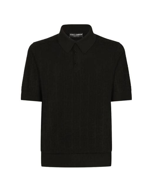 Dolce & Gabbana Black Silk Jacquard Polo Shirt With Dg Logo for men