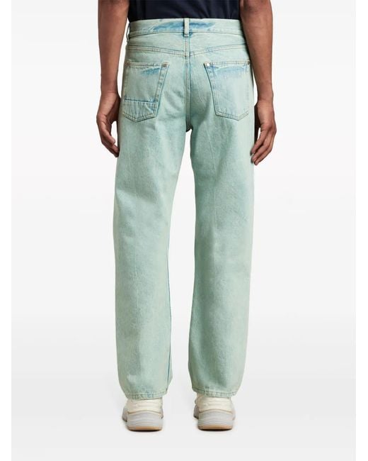 Palm Angels Blue Embroidered Denim Straight Pants For for men