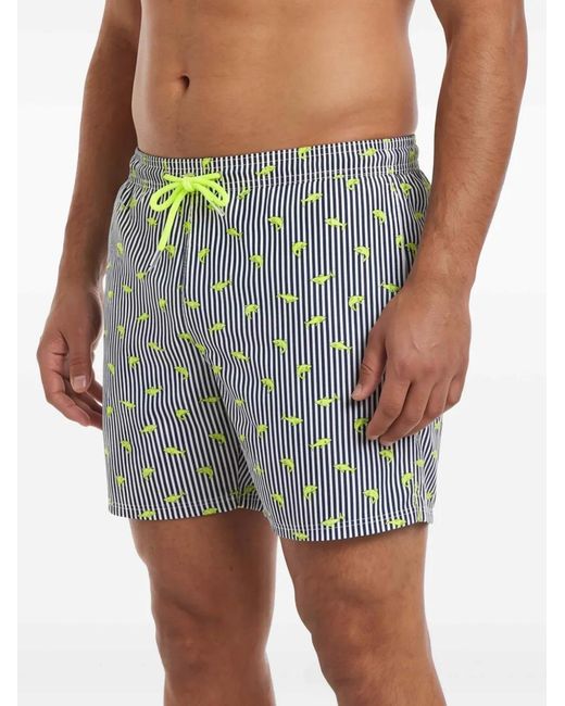 Mc2 Saint Barth Blue Lighting Shark-Print Striped Swim Shorts for men