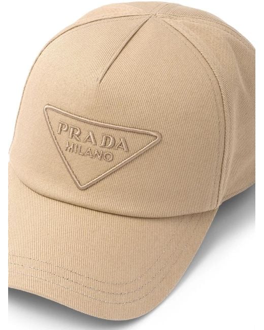 Prada Natural Tonal Triangle Logo Baseball Hat for men