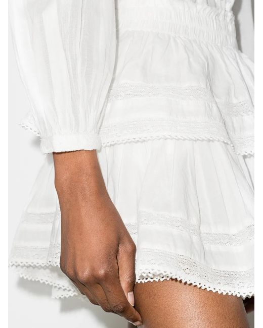 LoveShackFancy White Lace-trim Cotton Miniskirt
