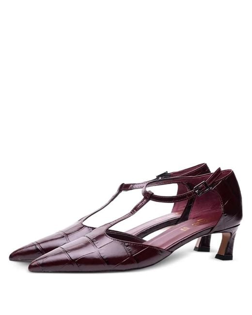 Poche Paris Purple T-Strap Pointed-Toe Pumps