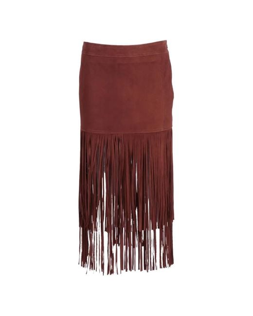Ermanno Scervino Purple Fringe-Trim Suede Skirt