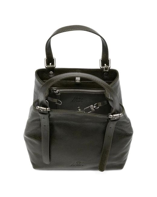AUTENTICA 504 Black Small Galatea Buckle Top-Handle Tote Bag