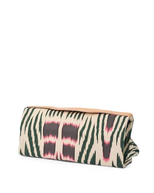 Rabens Saloner White Large Suli Ikat-Print Leather-Trim Clutch Bag