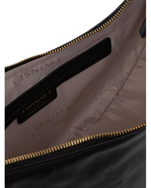 Twinset Black Logo-Debossed Hardware-Detail Leather Shoulder Bag
