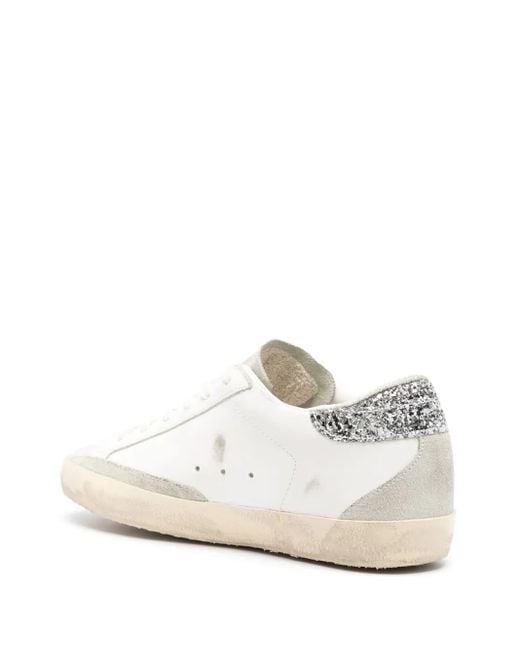 Golden Goose Deluxe Brand White Super-Star Trainers With Star And Glitter Heels Tab