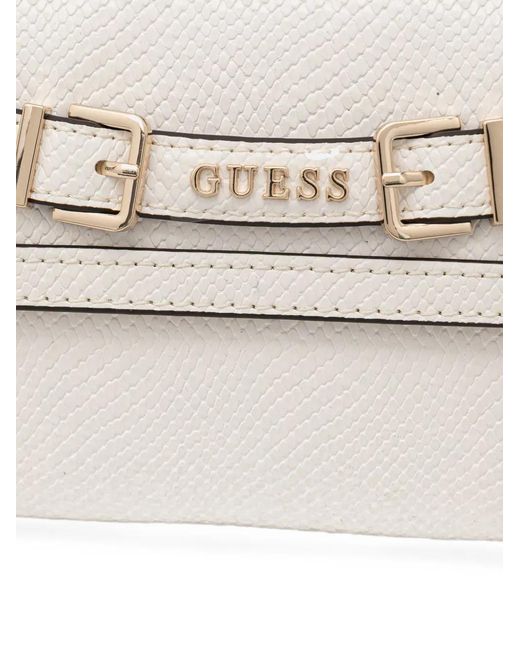 Guess White Snake-Effect Buckle-Detail Shoulder Bag