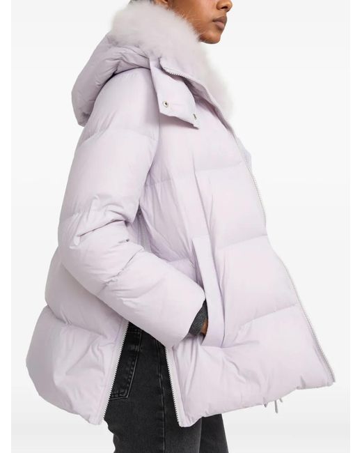 Yves Salomon Purple Lambshearling-Collar Down Coat
