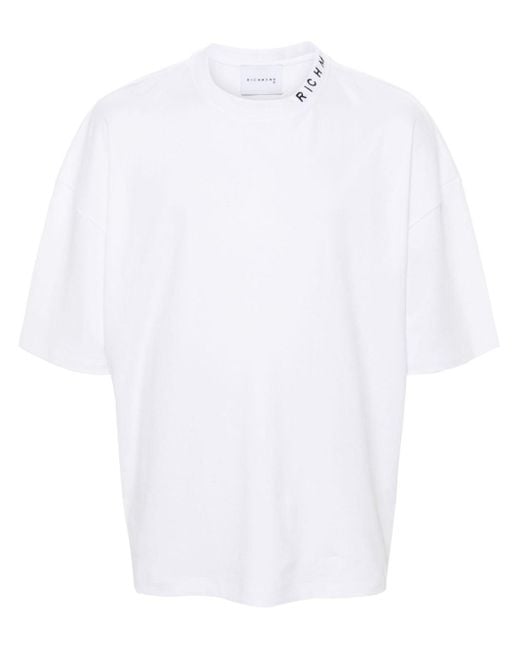 John Richmond White Logo-embroidered Collar T-shirt for men