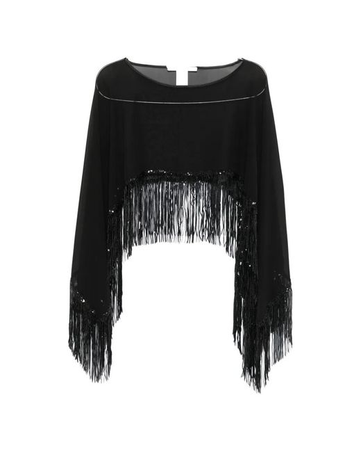 DE SANTIS Black Sequin-Embellished Fringed Cape