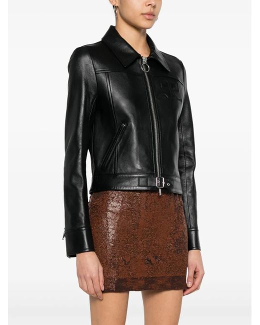 Courreges Black Iconic Zip-Up Leather Jacket