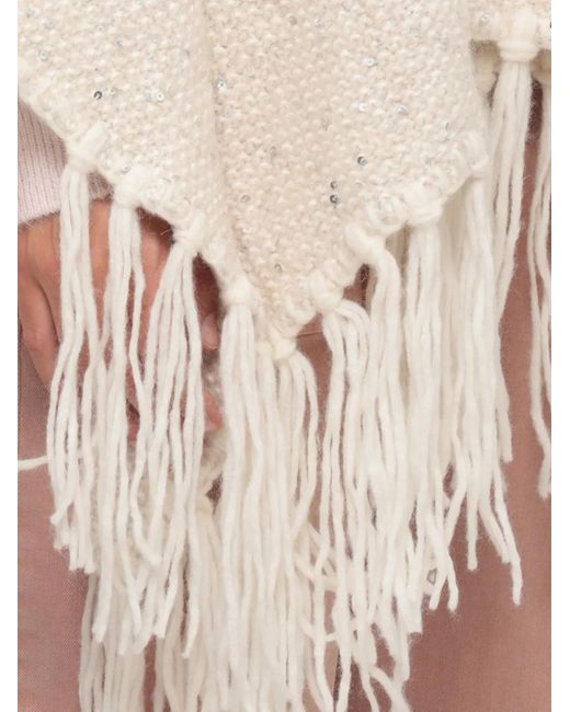 Peserico White Sequin-Embellished Fringed Cape