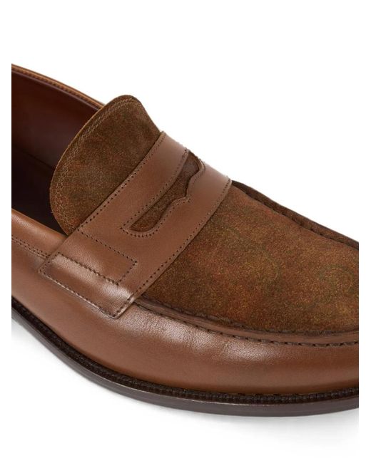 Etro Brown Leather Loafers With Paisley Detail for men