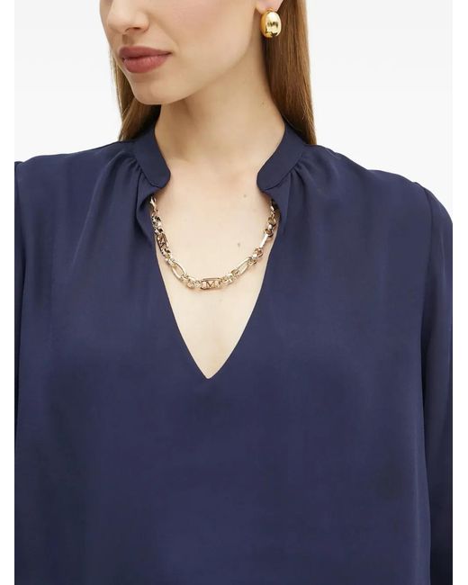 MARCIANO BY GUESS Blue V-Neck Long-Sleeve Blouse