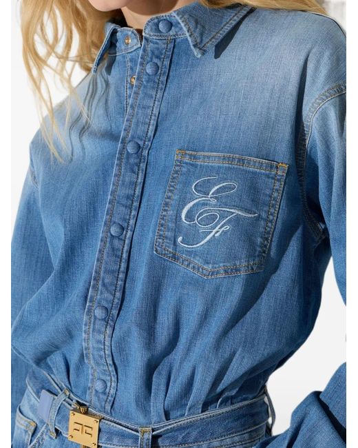 Elisabetta Franchi Blue Denim Mini Dress With Belt