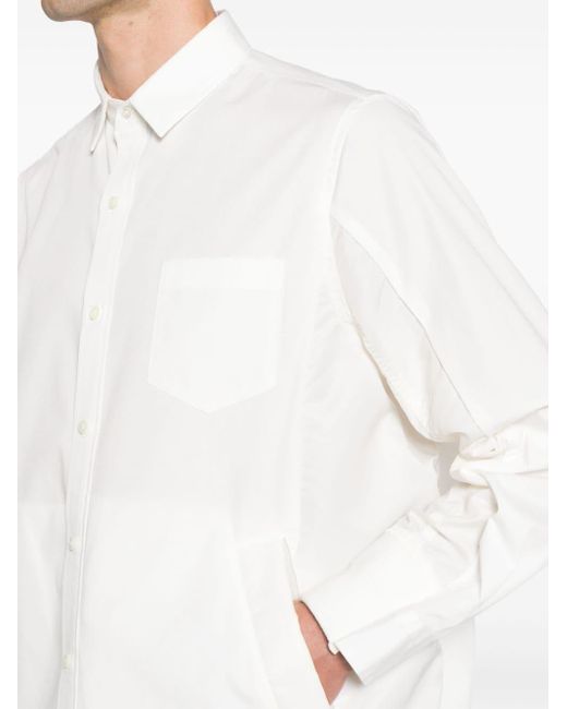 Camisa de popelina con panel de canalé Sacai de hombre de color White