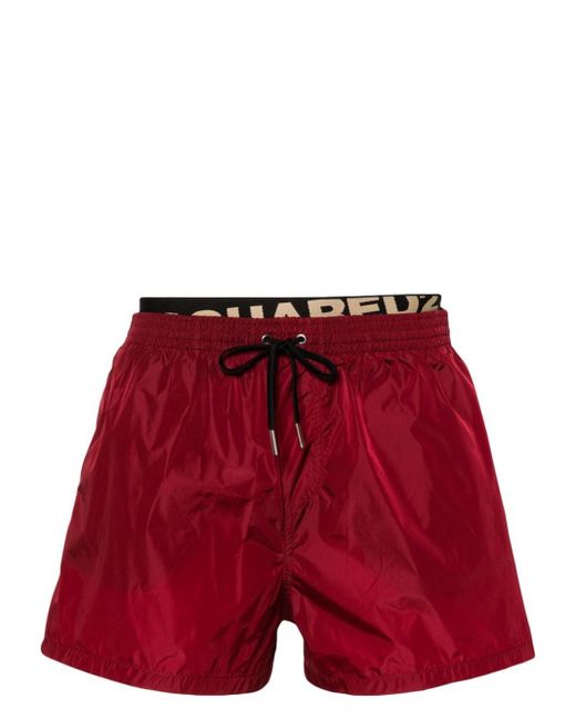 DSquared² Red Logo-waistband Swim Shorts for men