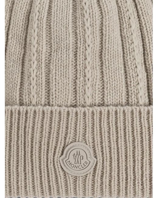 Moncler Natural Logo-Patch Ribbed-Knit Beanie Hat