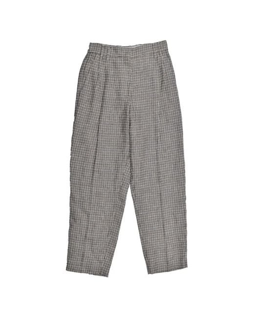 Brunello Cucinelli Gray Houndstooth-Pattern Pleated Linen Trousers