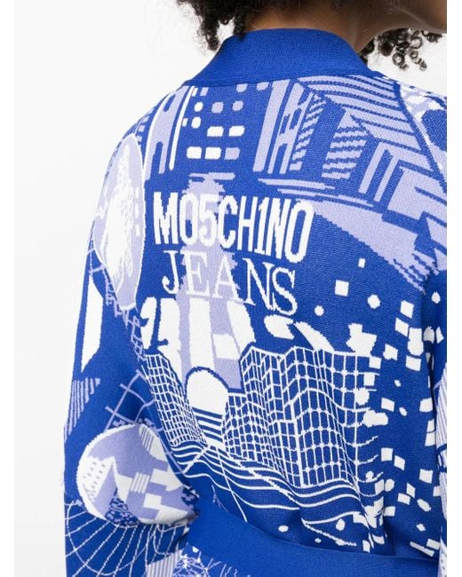 Moschino Blue Graphic Print Wrap Cardigan