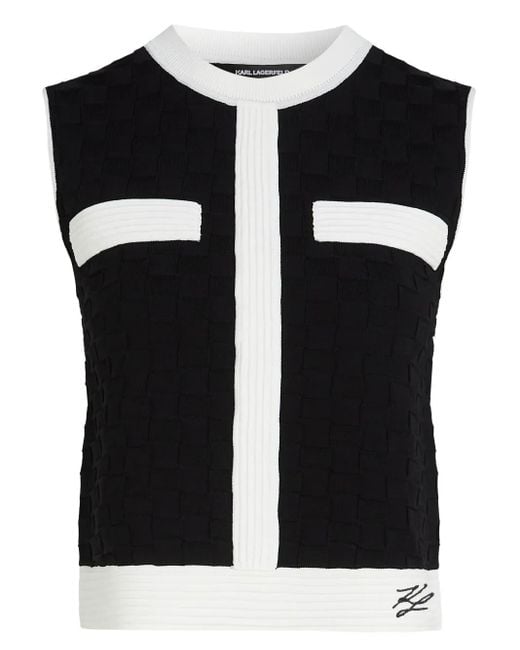 Karl Lagerfeld Black Contrast-Piping Sleeveless Top