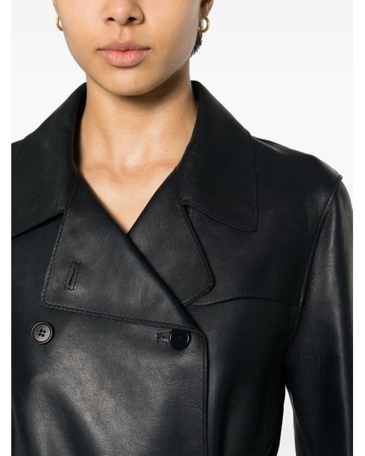 P.A.R.O.S.H. Black Double-breasted Leather Coat