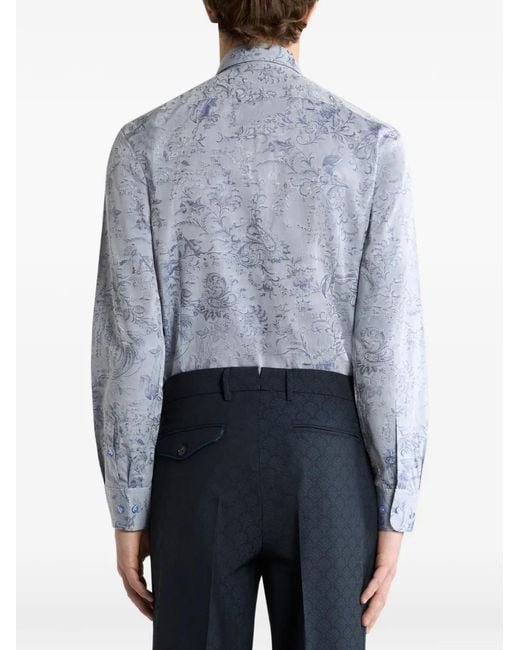 Etro Blue Jacquard Floral Paisley Shirt for men