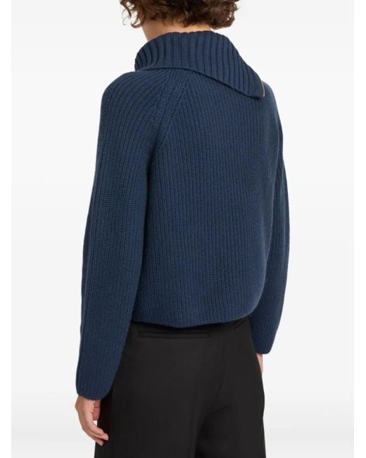Yves Salomon Blue Zip Knitted Sweater