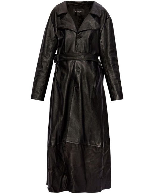 Balenciaga Black Belted Leather Trench Coat