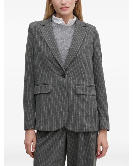 Ouí Gray Pinstripe Flap-Pocket Blazer