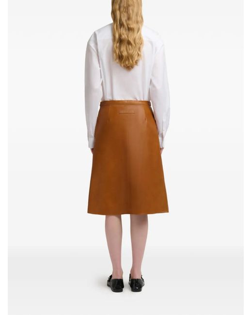 Marni Brown Floral Intarsia Leather Skirt