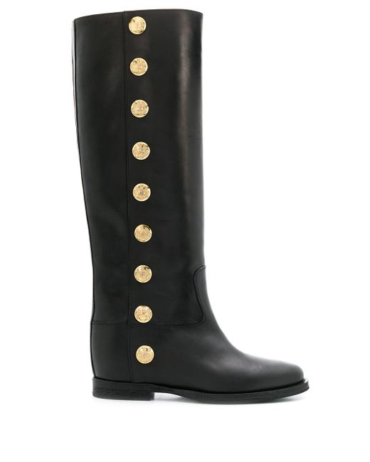 Via Roma 15 Black Knee High Buttoned Boots