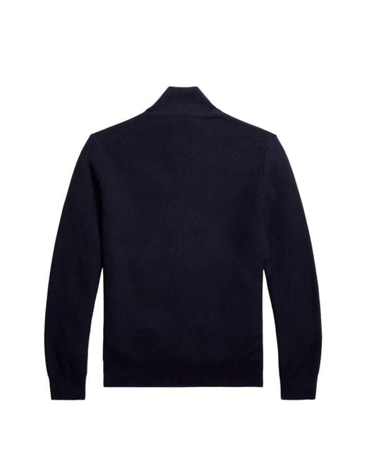 Polo Ralph Lauren Blue Logo-Embroidered Quarter-Zip Sweater for men