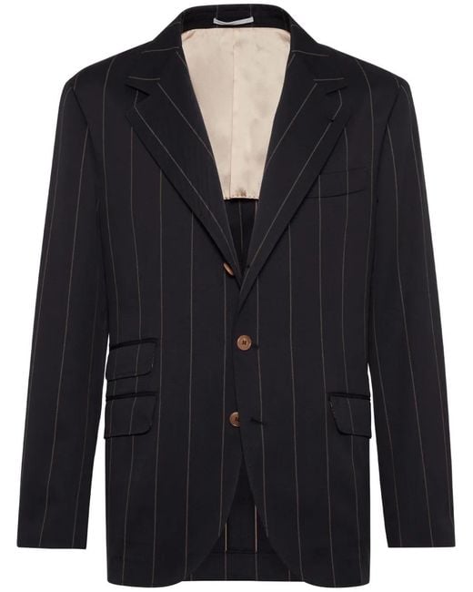 Brunello Cucinelli Blue Stripe-Pattern Wool-Blend Blazer for men