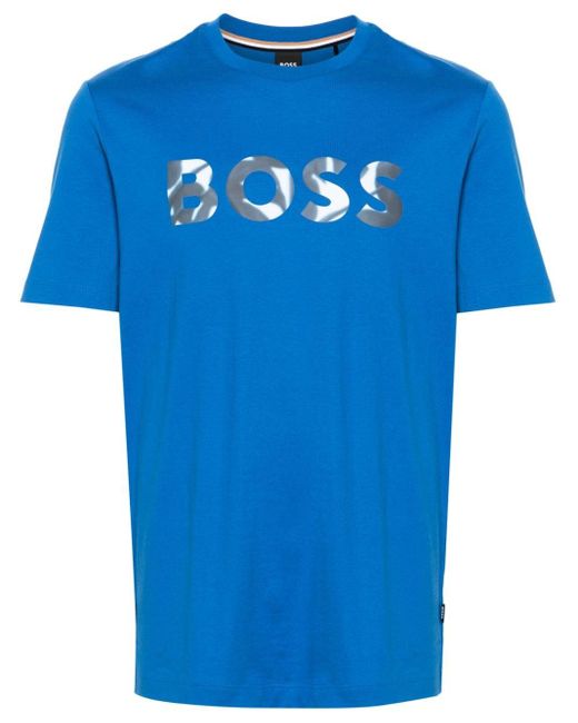Boss Blue Logo-print Cotton T-shirt for men