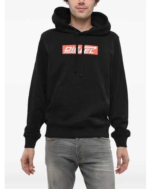 DIESEL Black Logo-Print Brushed Hoodie for men